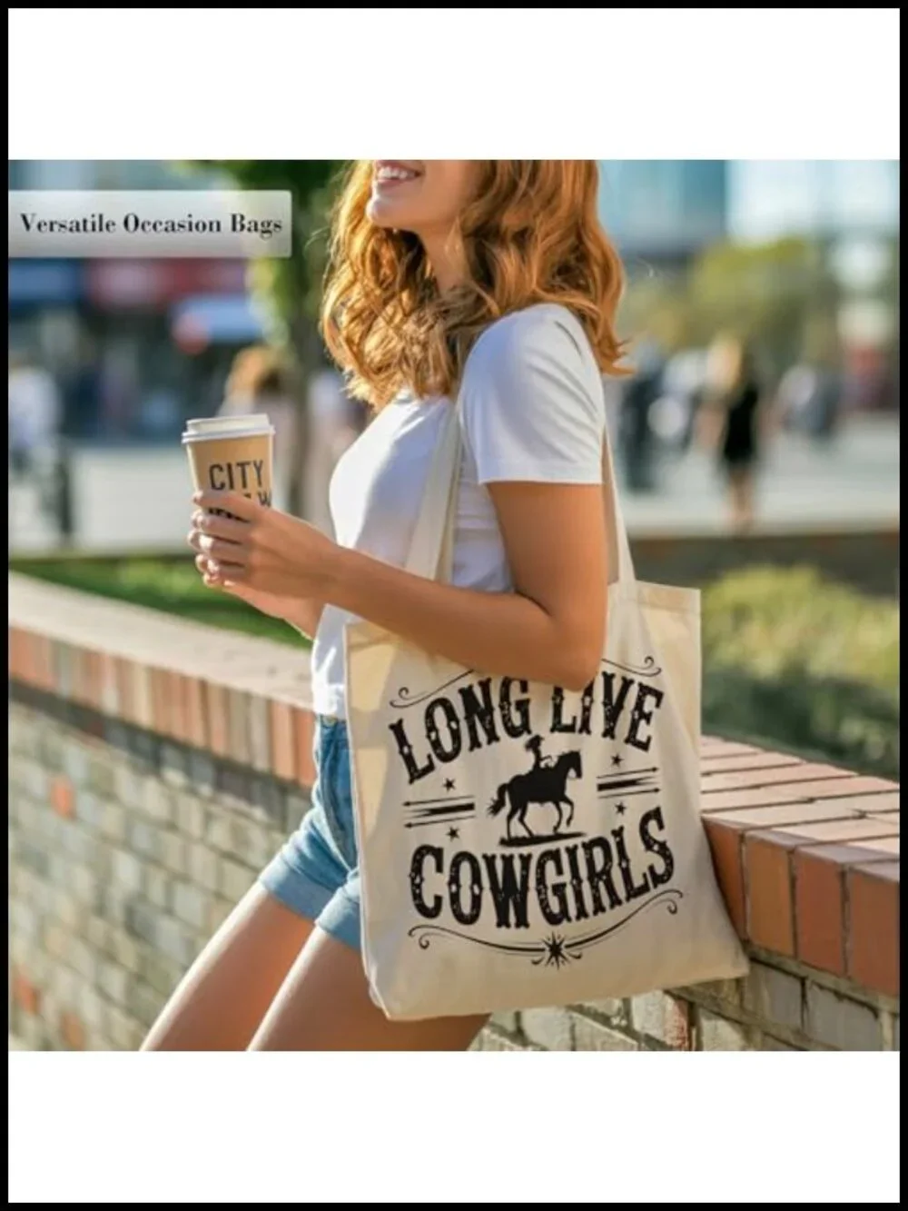 Canvas Cowgirl Tote Bag with Inner Pocket - Western Gift for Women